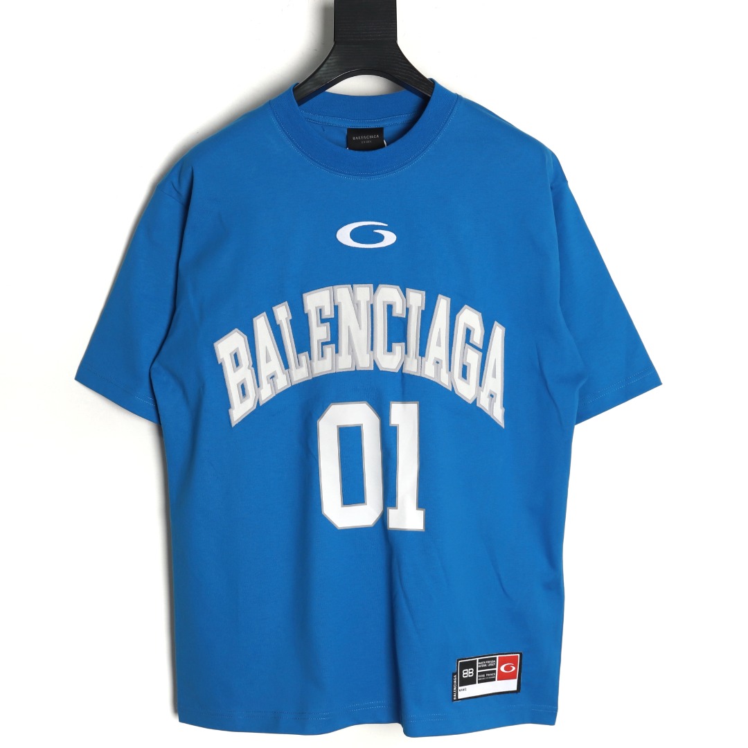 Ba*len*cia*ga basketball jersey embroidered print short-sleeved t-shirt tsk2