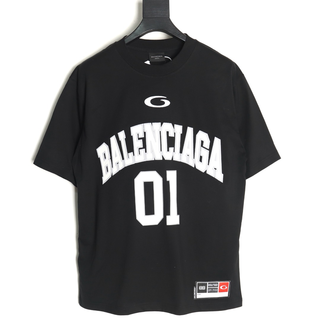 Ba*len*cia*ga basketball jersey embroidered print short-sleeved t-shirt tsk3