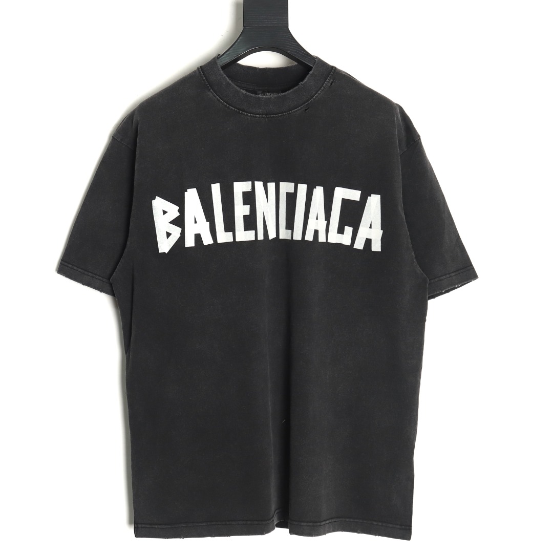 Ba*len*cia*ga washed tape letters short sleeve t-shirt