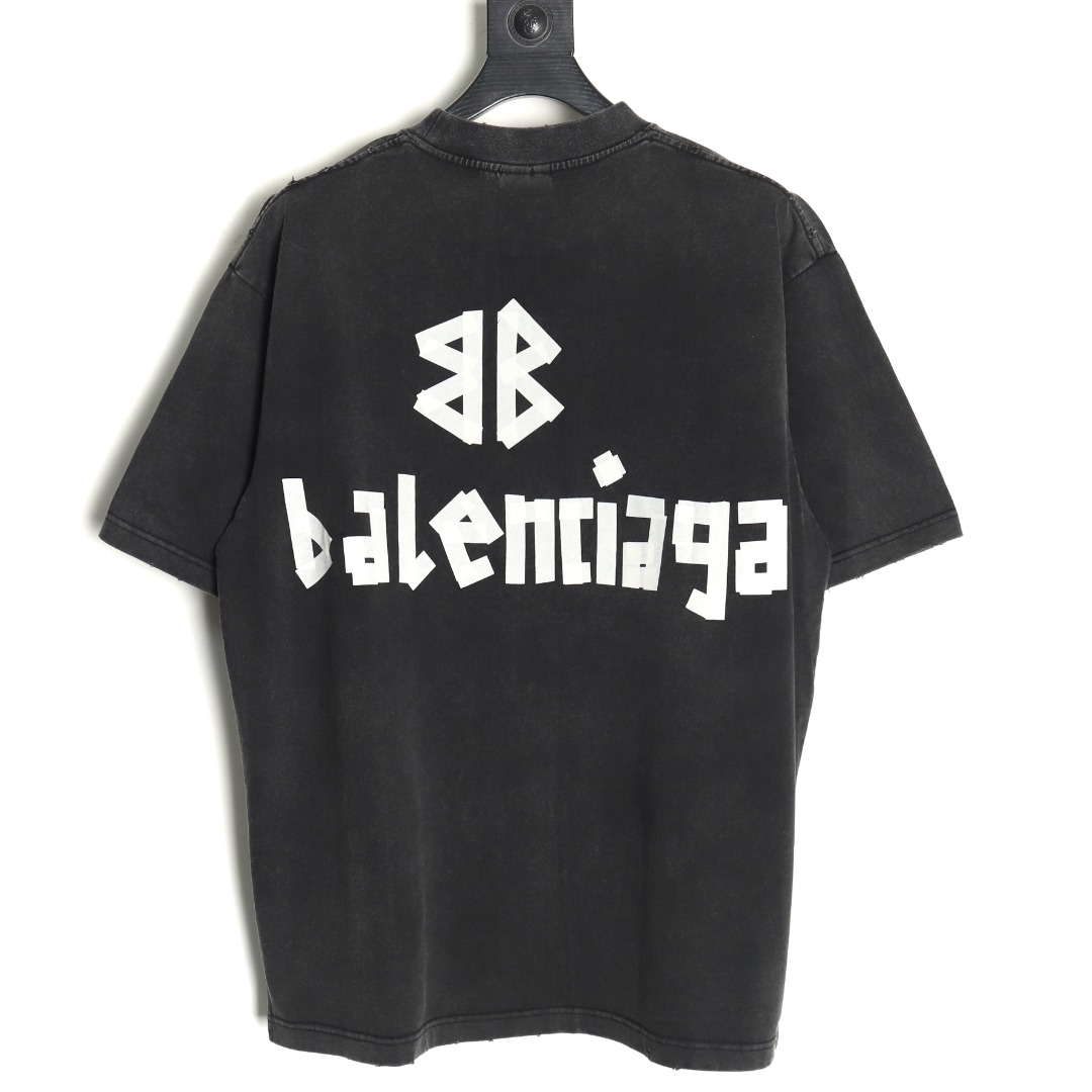 Ba*len*cia*ga washed tape letters short sleeve t-shirt