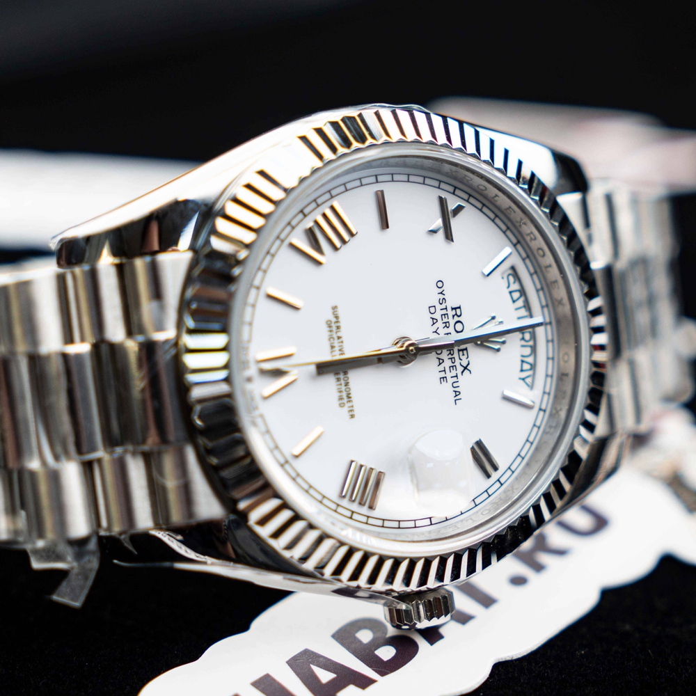 R*l*x - daydate 40mm flt ss/ss pearl wht roman bp swiss 2836