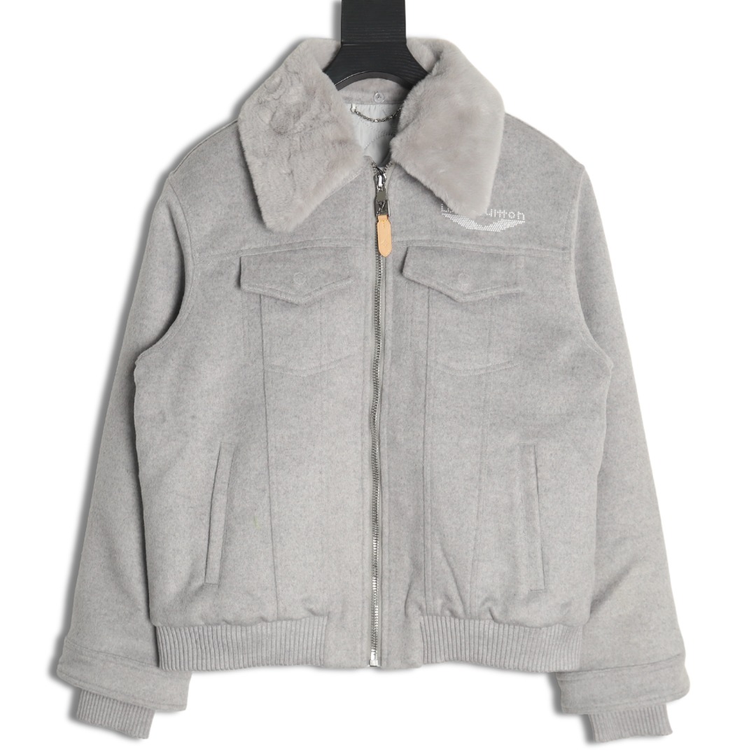 l0*is V*t0n fur collar patchwork wool padded jacket