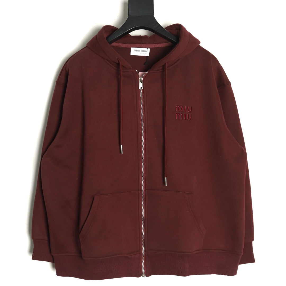 Miu Miu embroidered logo velvet zip-up jacket