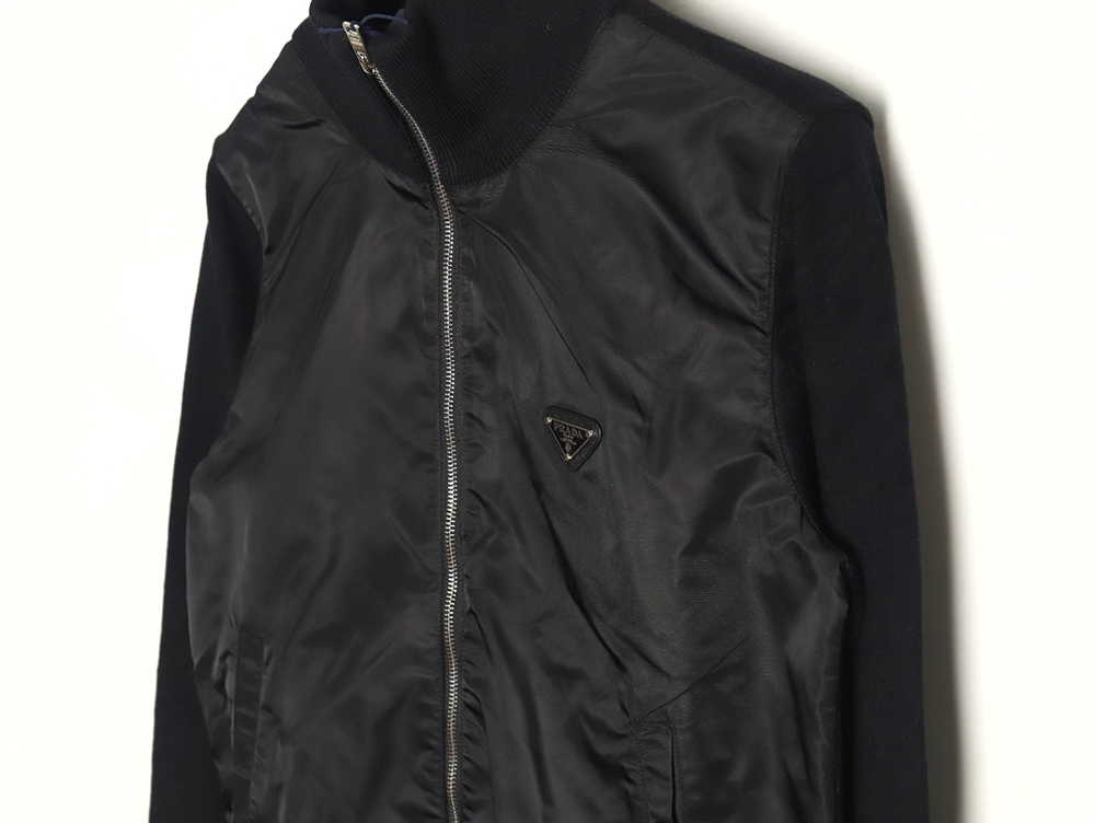 Pra*a inverted triangle logo nylon splicing wool jacket