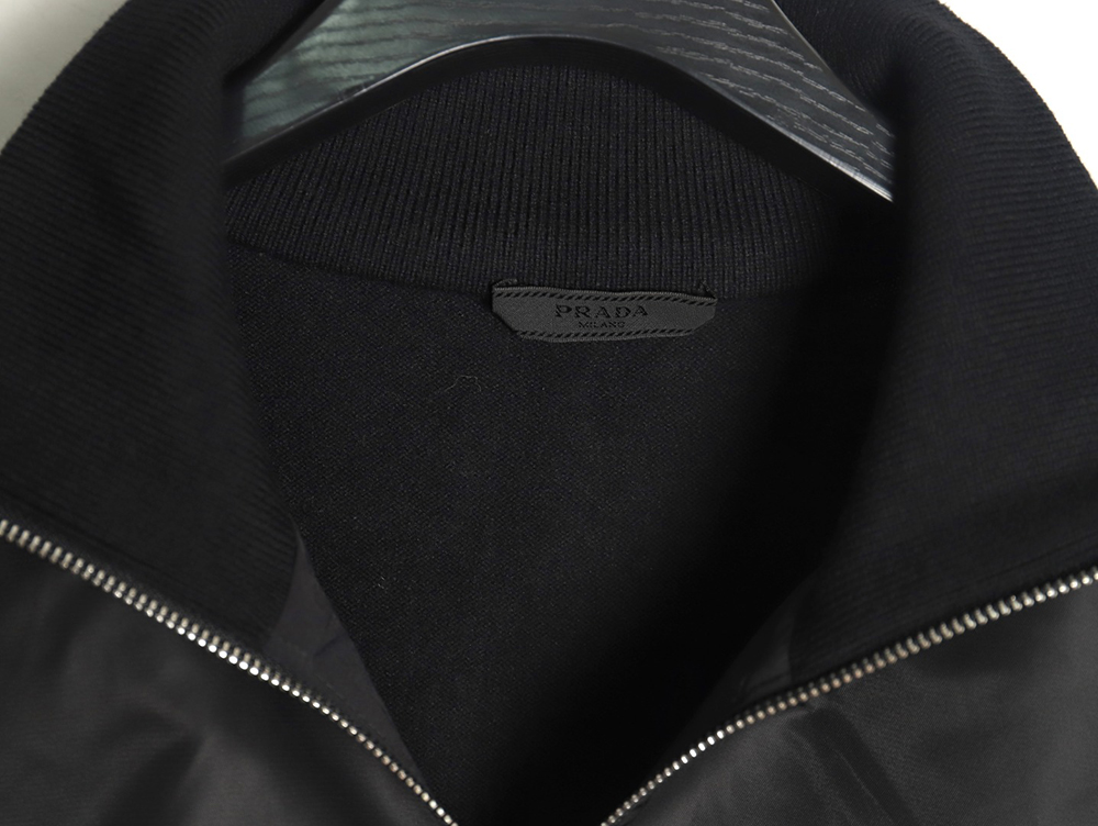 Pra*a inverted triangle logo nylon splicing wool jacket