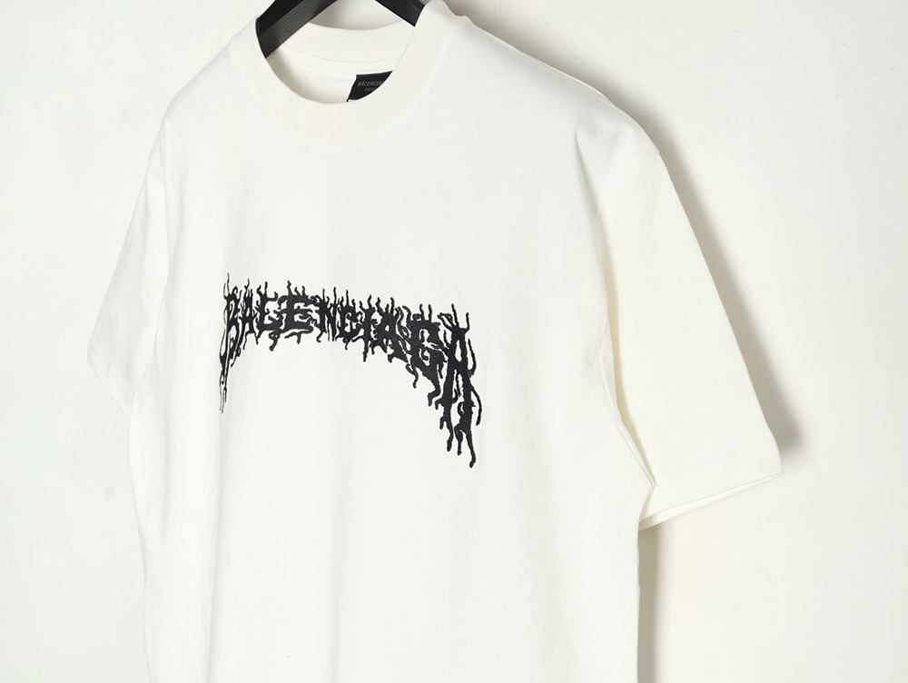 Ba*len*cia*ga lettering embroidered logo short sleeve t-shirt