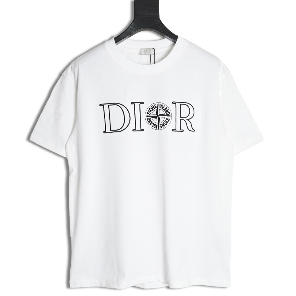 D*or & stone island co-branded embroidered logo short-sleeved t-shirt