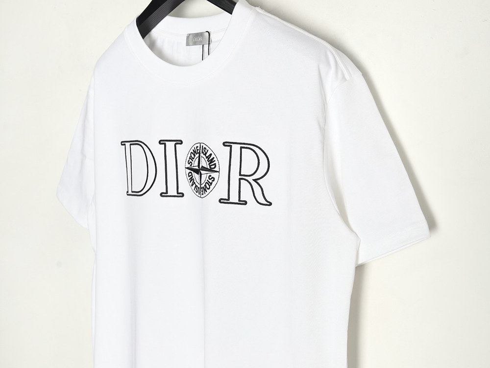 D*or & stone island co-branded embroidered logo short-sleeved t-shirt