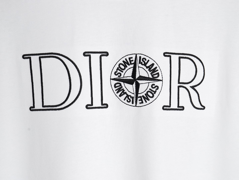 D*or & stone island co-branded embroidered logo short-sleeved t-shirt