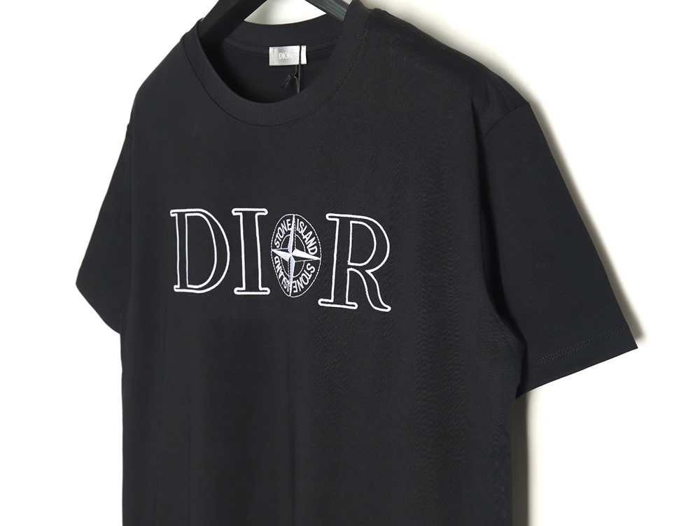 D*or & stone island co-branded embroidered logo short-sleeved t-shirt tsk1