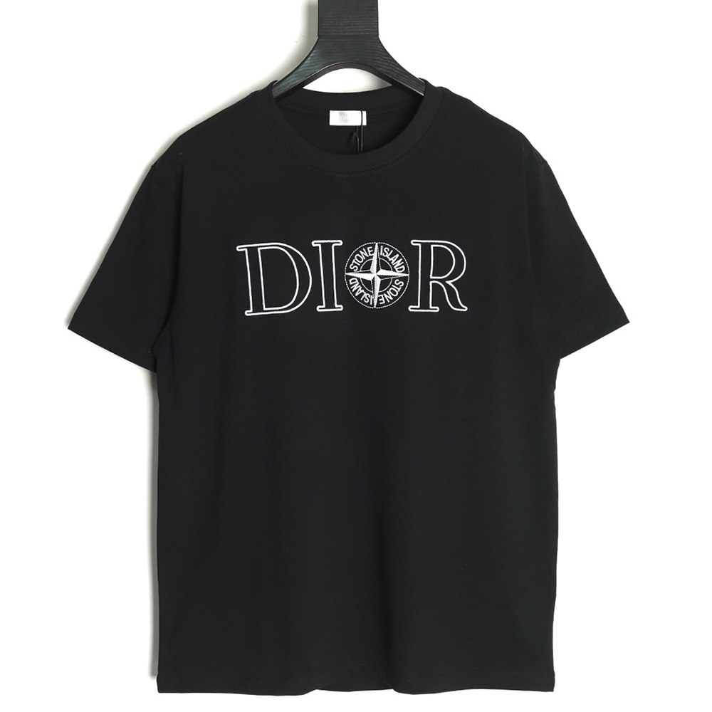 D*or & stone island co-branded embroidered logo short-sleeved t-shirt tsk1