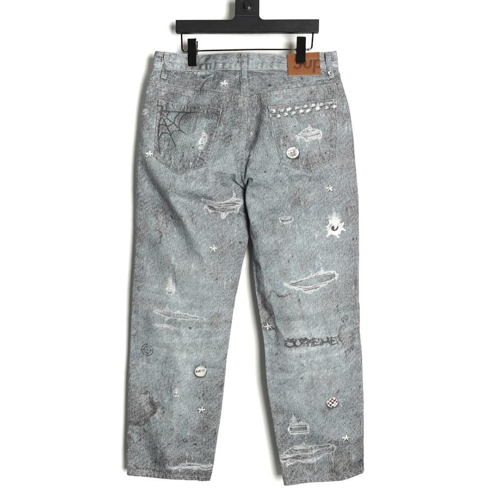 S*p*e & hjr joint trompe l’oeil graffiti printed jeans