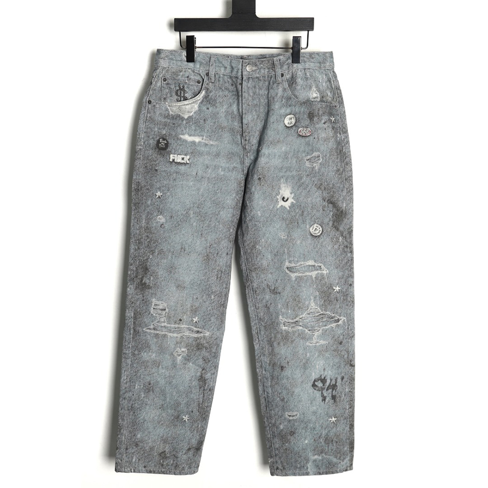 S*p*e & hjr joint trompe l’oeil graffiti printed jeans