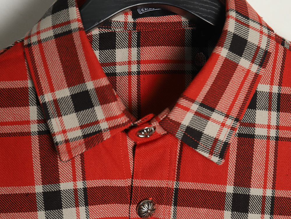 Ch**me He**ts striped plaid stitching silver button cardigan shirt