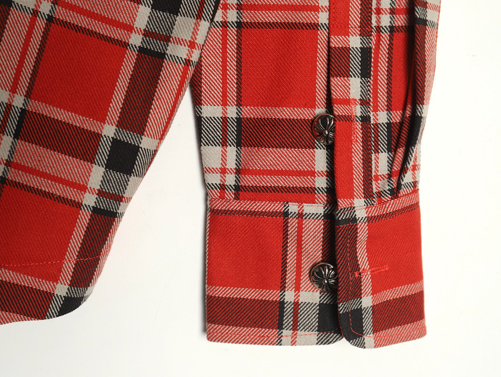 Ch**me He**ts striped plaid stitching silver button cardigan shirt