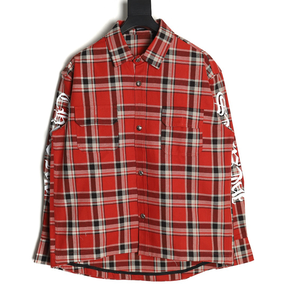 Ch**me He**ts striped plaid stitching silver button cardigan shirt