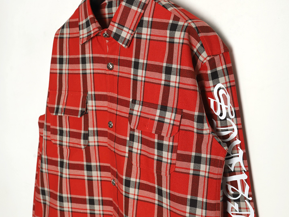 Ch**me He**ts striped plaid stitching silver button cardigan shirt