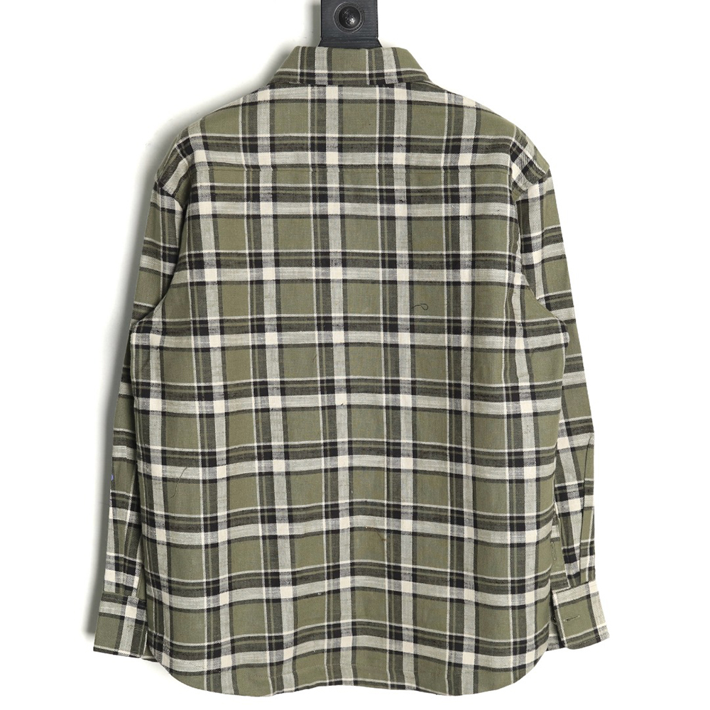 Ch**me He**ts striped plaid stitching silver button cardigan shirt tsk2