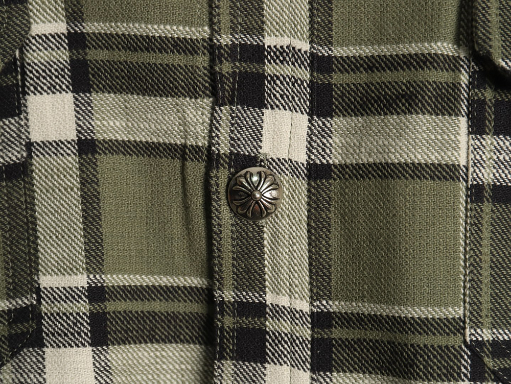 Ch**me He**ts striped plaid stitching silver button cardigan shirt tsk2