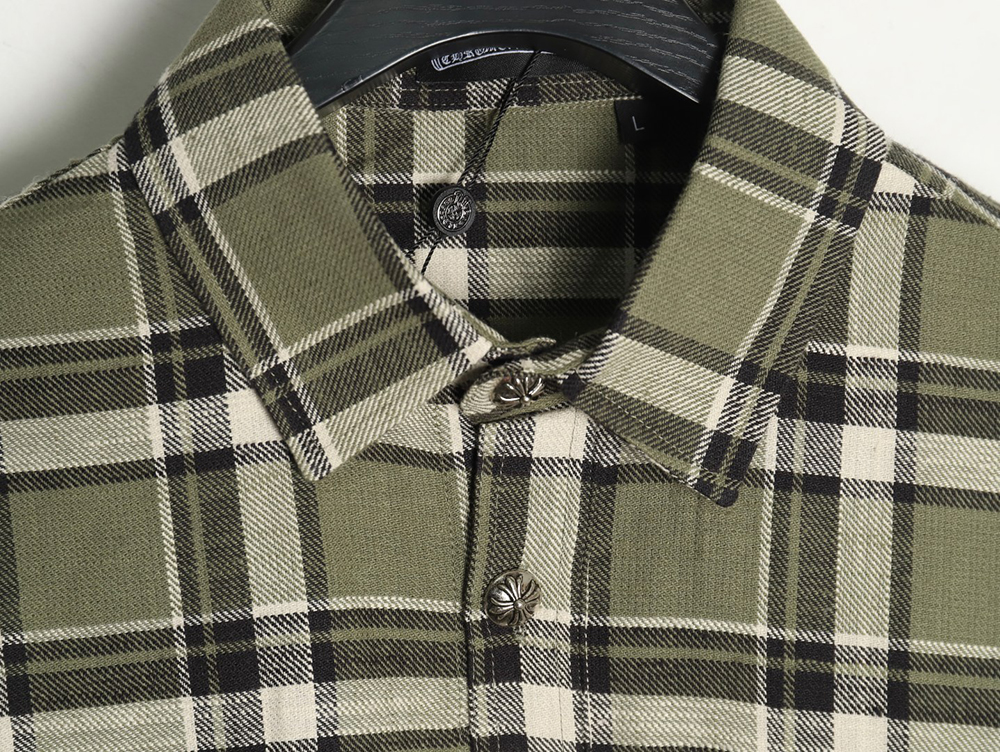 Ch**me He**ts striped plaid stitching silver button cardigan shirt tsk2