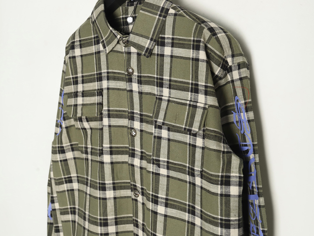 Ch**me He**ts striped plaid stitching silver button cardigan shirt tsk2