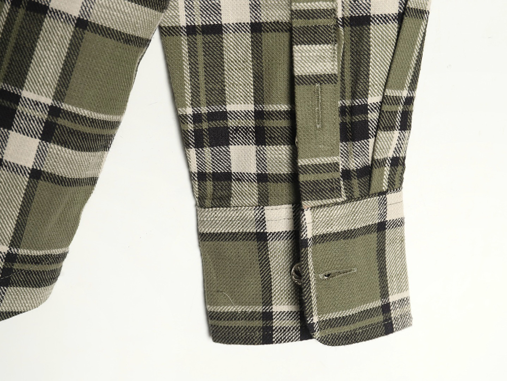 Ch**me He**ts striped plaid stitching silver button cardigan shirt tsk2