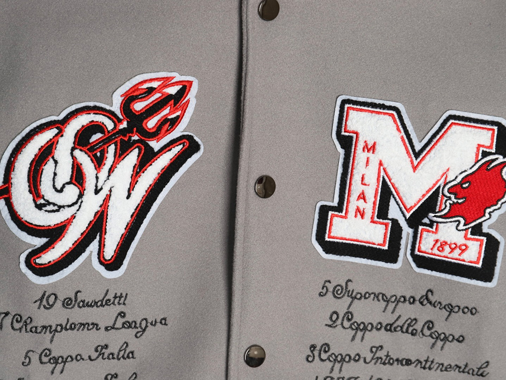 Off-White Demon Towel Embroidery Joint Baseball Jacket