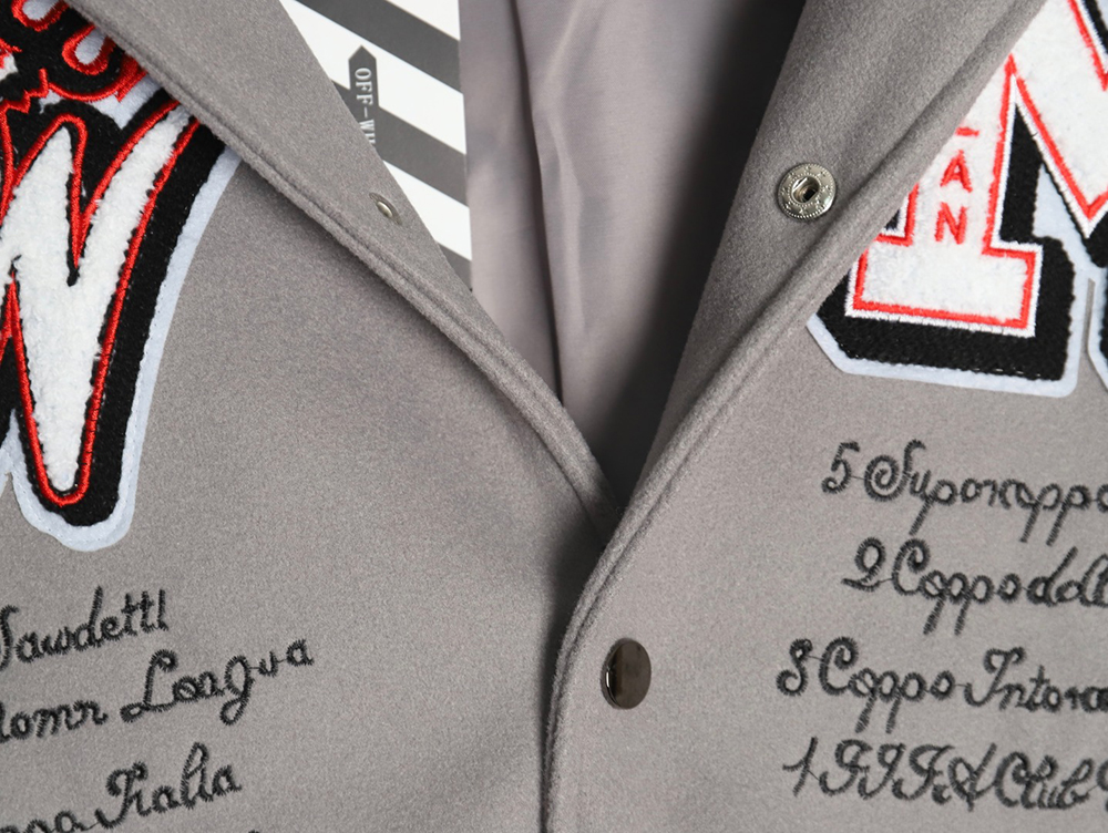 Off-White Demon Towel Embroidery Joint Baseball Jacket