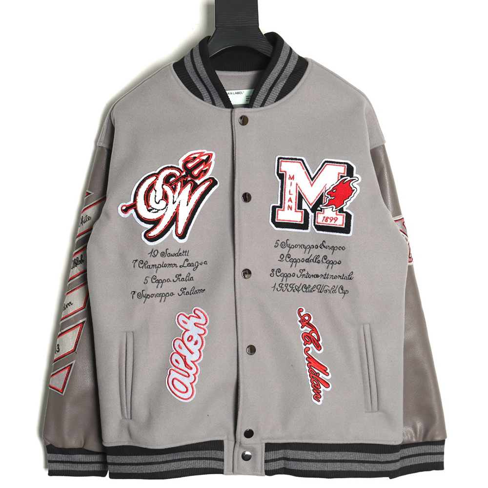 Off-White Demon Towel Embroidery Joint Baseball Jacket