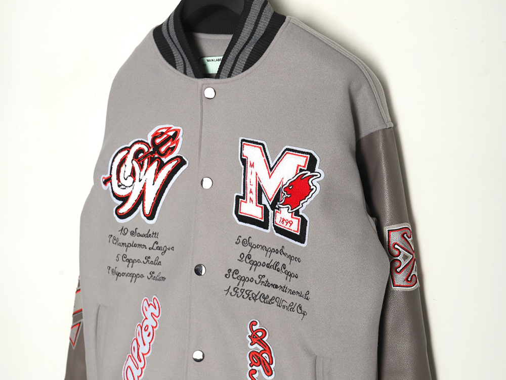 Off-White Demon Towel Embroidery Joint Baseball Jacket