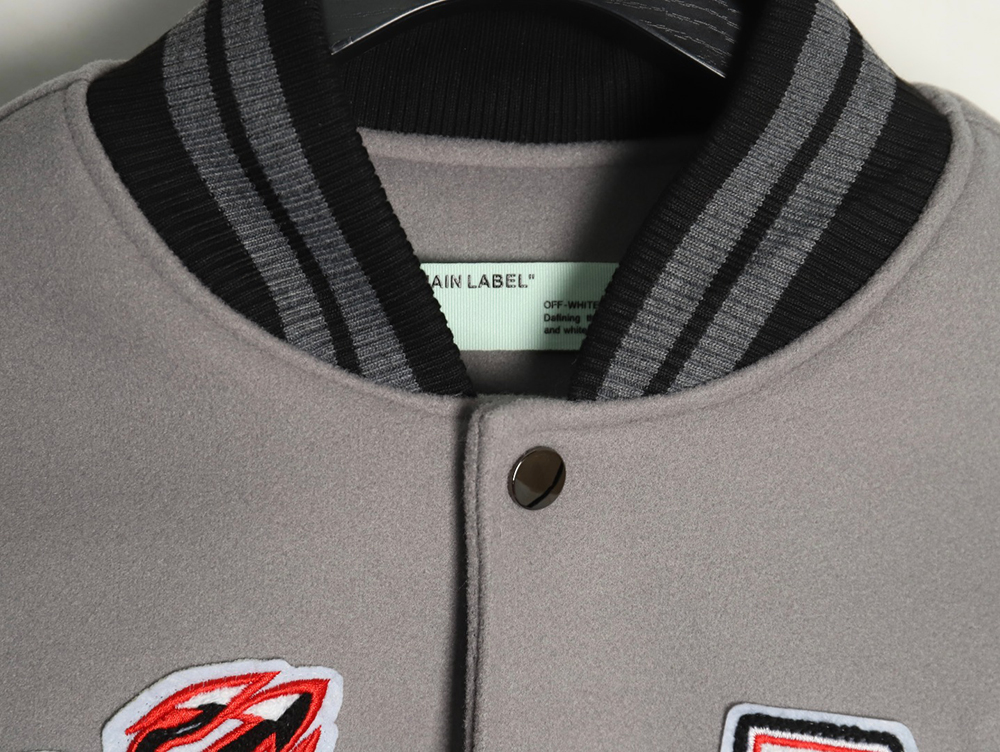 Off-White Demon Towel Embroidery Joint Baseball Jacket