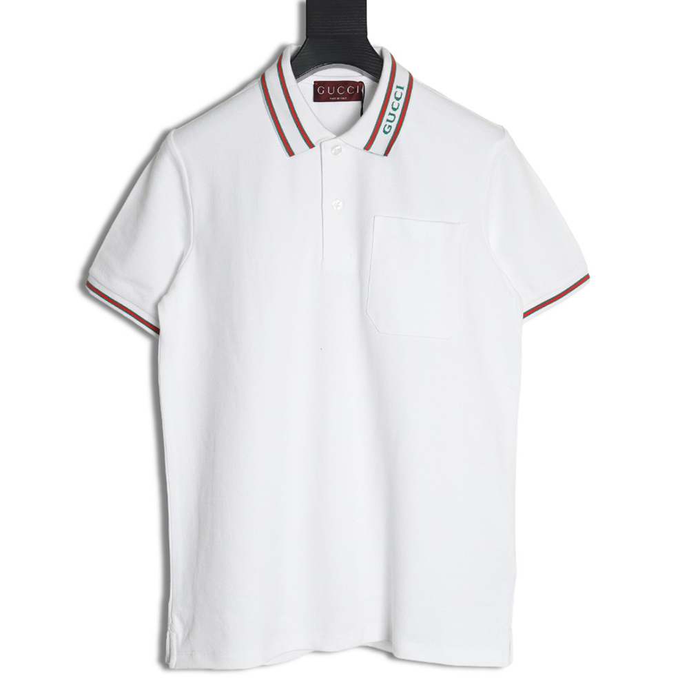 G*u*i neck lettering short sleeve polo shirt