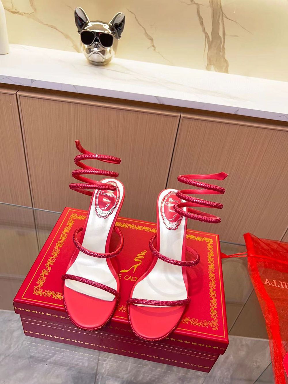 Rene Caovilla Jeweled Cleo Red Sandal HEEL:9cm