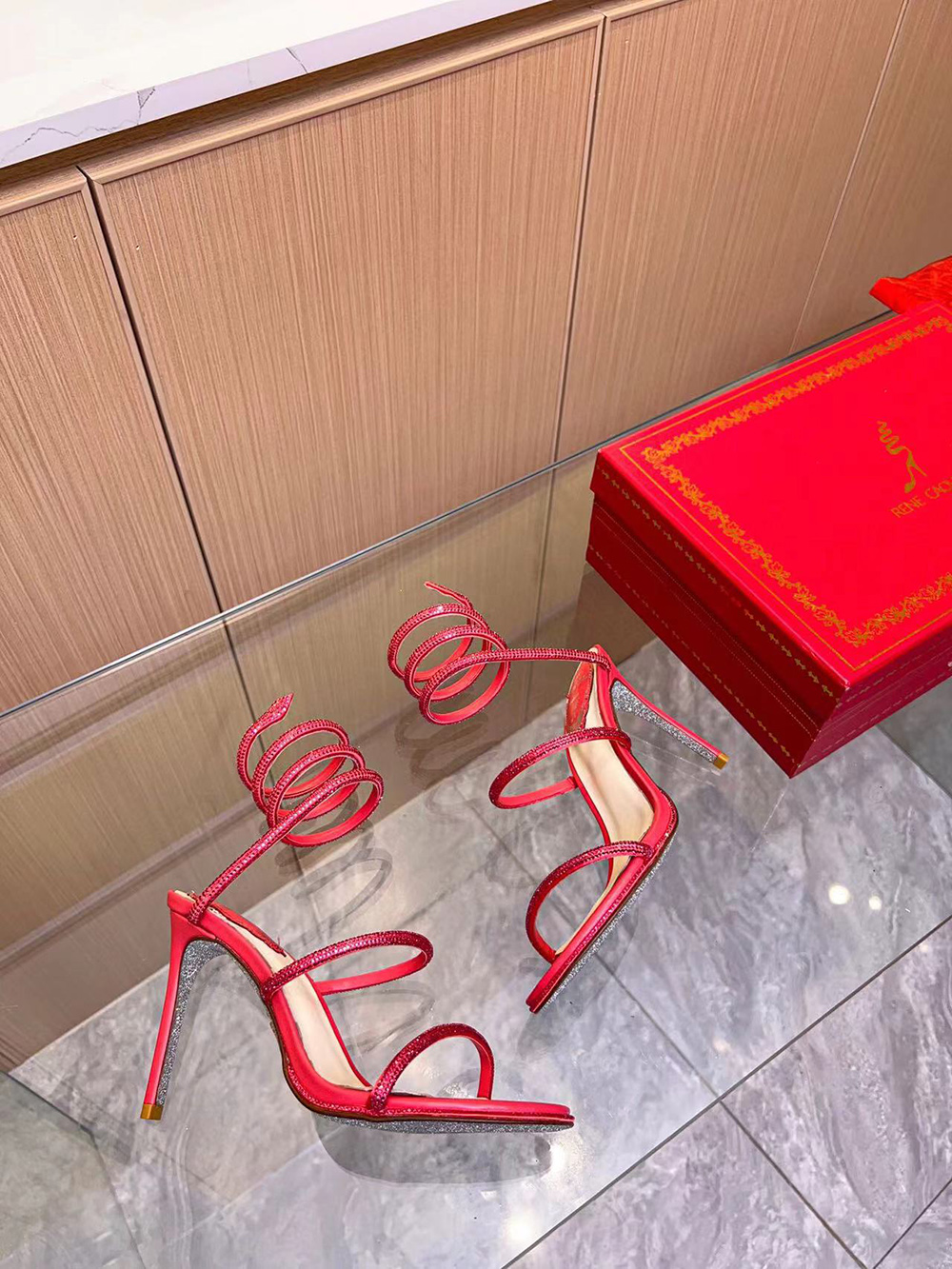 Rene Caovilla Jeweled Cleo Red Sandal HEEL:9cm