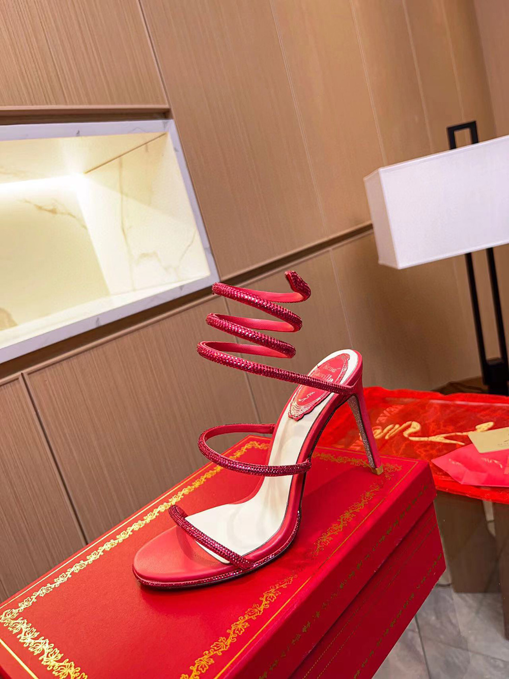 Rene Caovilla Jeweled Cleo Red Sandal HEEL:9cm