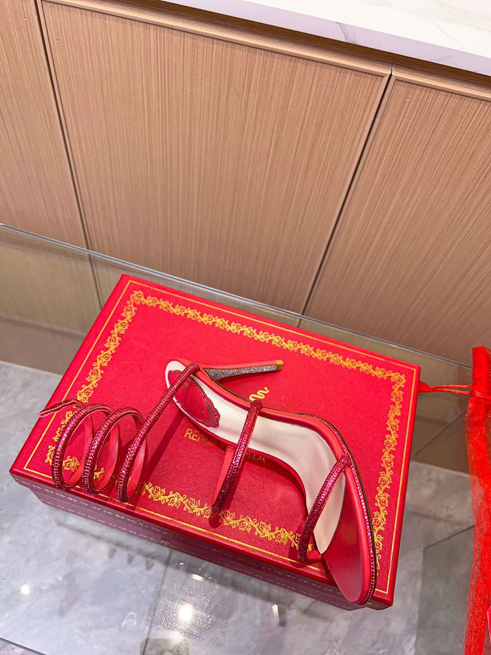 Rene Caovilla Jeweled Cleo Red Sandal HEEL:9cm