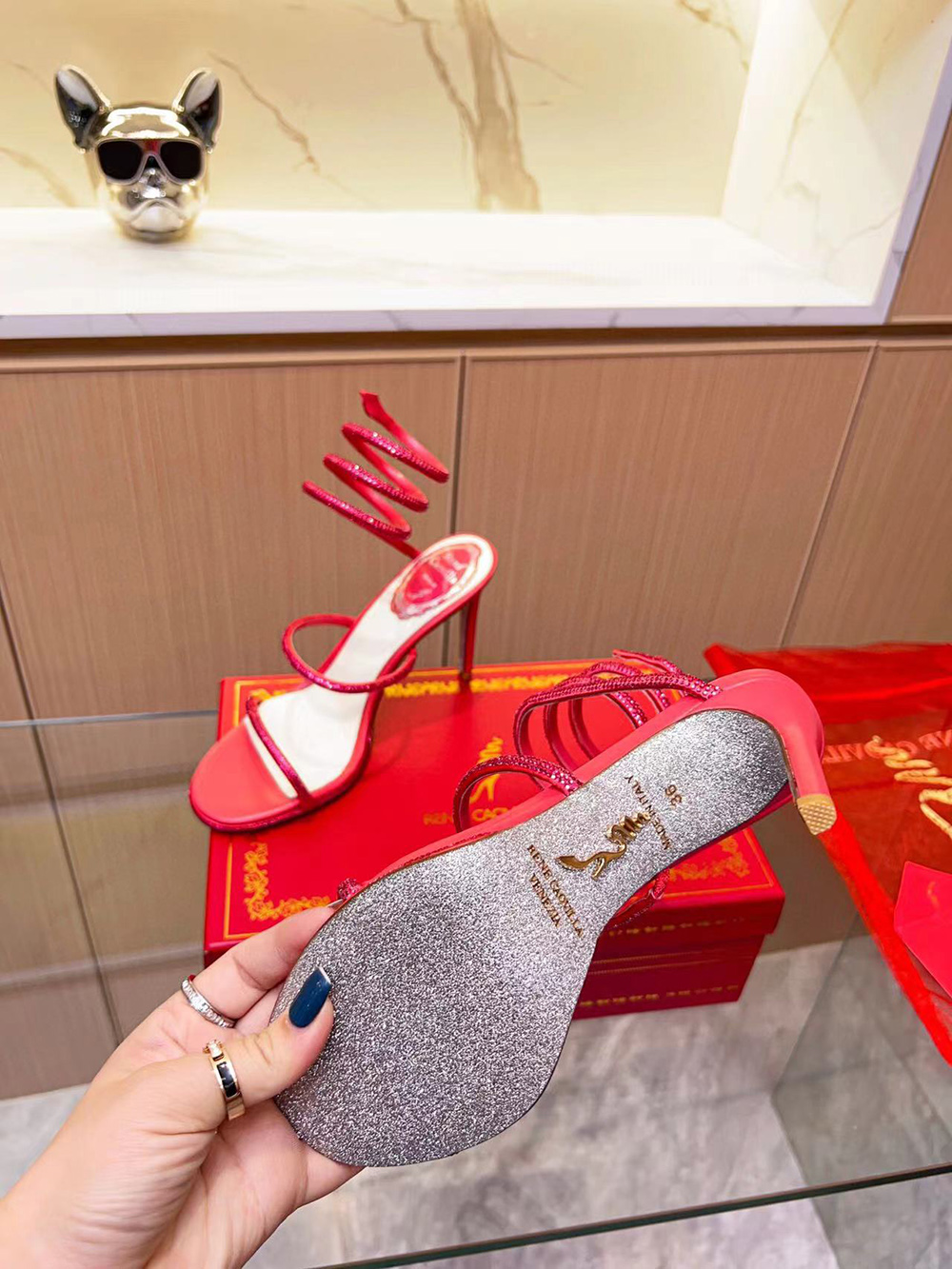 Rene Caovilla Jeweled Cleo Red Sandal HEEL:9cm