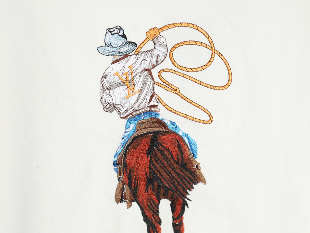 l0*is V*t0n western denim embroidered short sleeve t-shirt