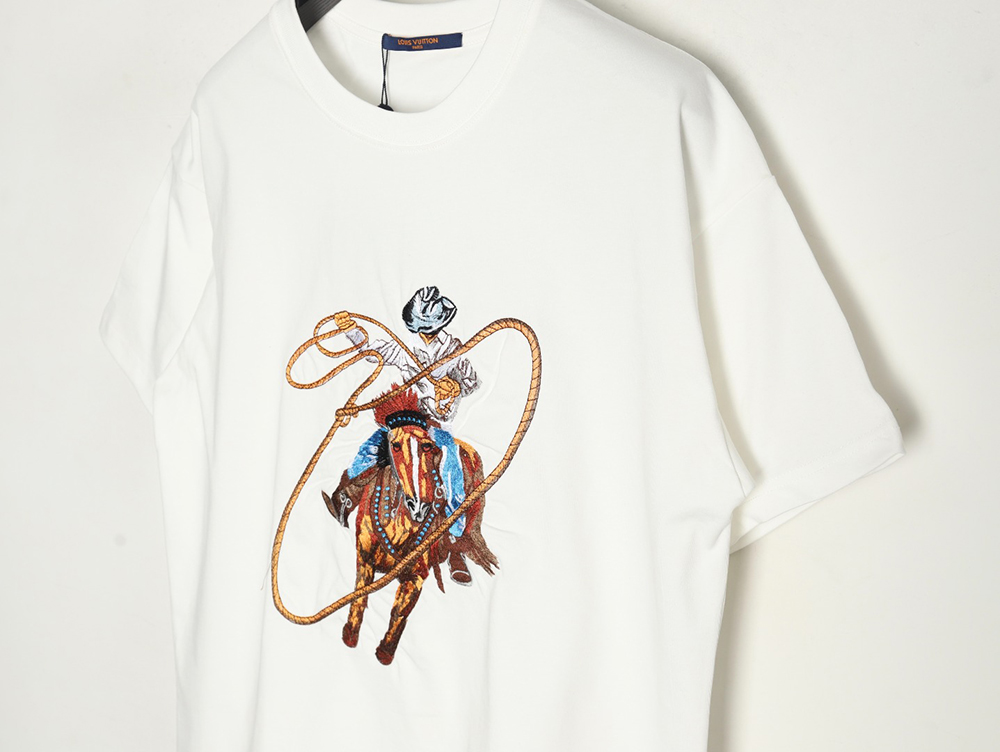 l0*is V*t0n western denim embroidered short sleeve t-shirt