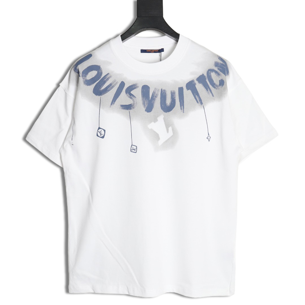 l0*is V*t0n collar graffiti letters printed large logo short-sleeved t-shirt