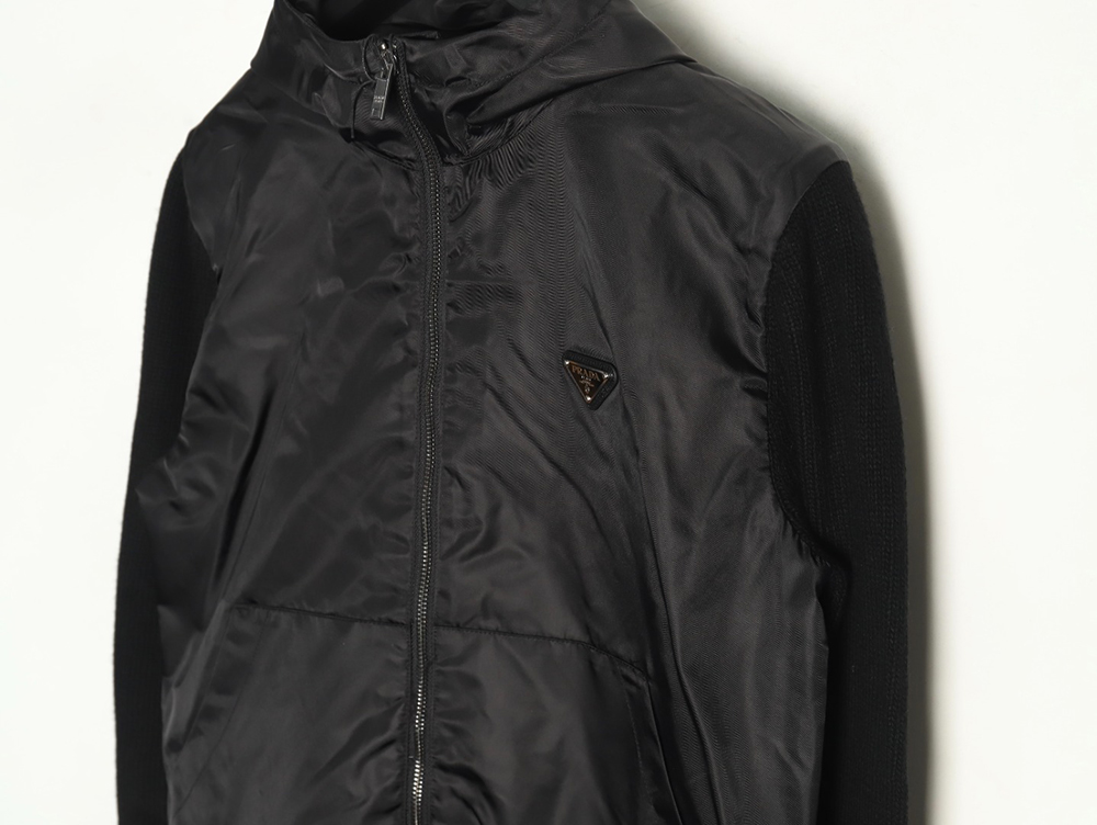 Pra*a wool paneled nylon hooded jacket