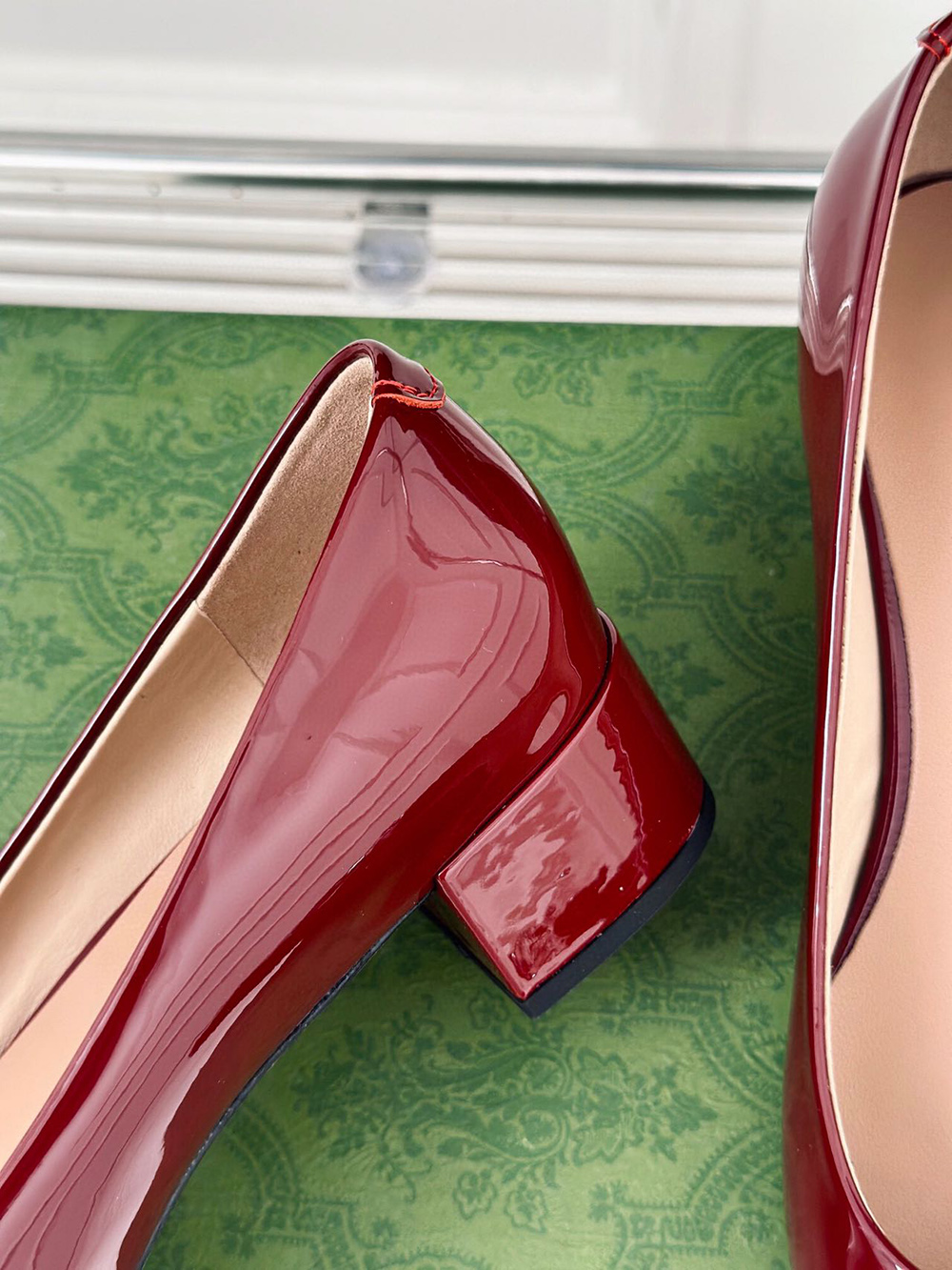 G*u*i horsebit black patent leather low heels