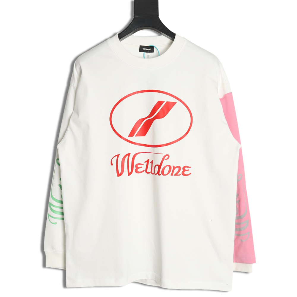 We11 Done Logo Printed Stitching Contrast Color Long Sleeve T-shirt