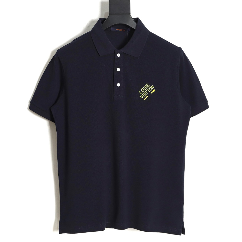 l0*is V*t0n pin embroidered short-sleeved polo shirt navy blue