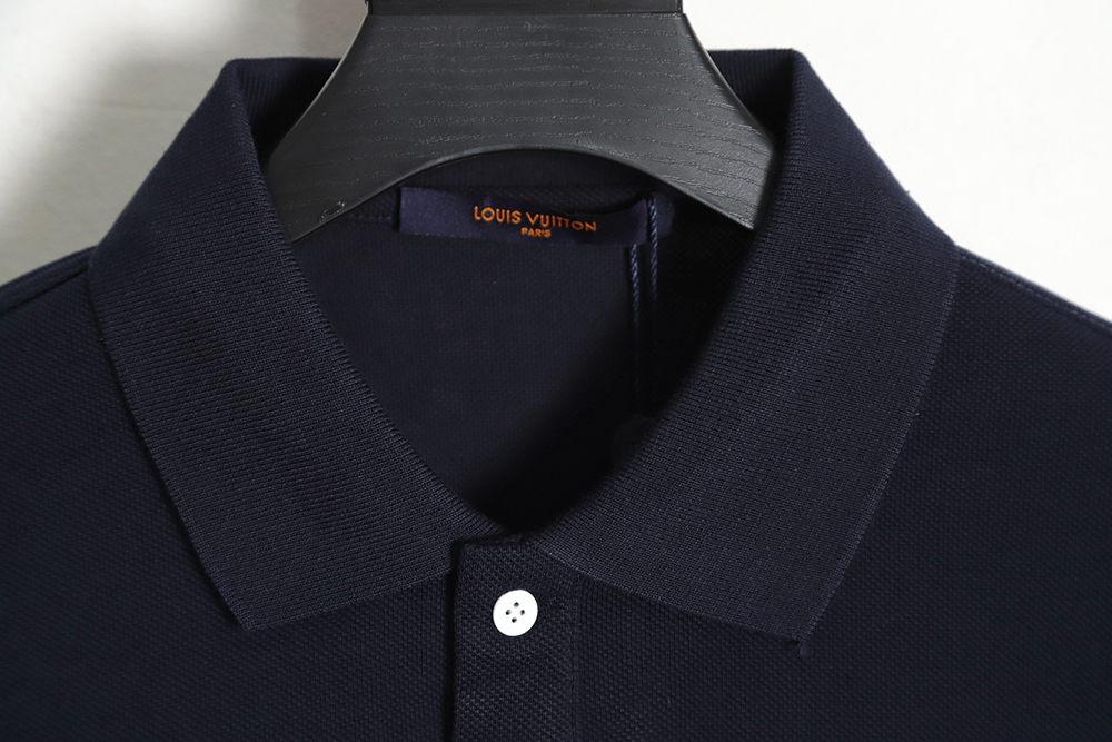 l0*is V*t0n pin embroidered short-sleeved polo shirt navy blue