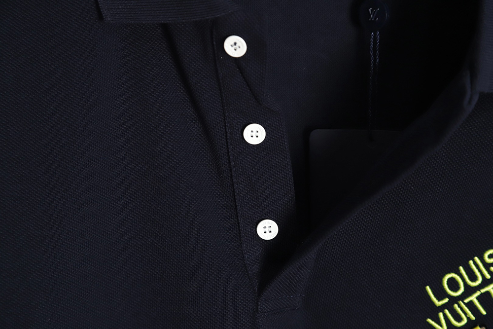 l0*is V*t0n pin embroidered short-sleeved polo shirt navy blue