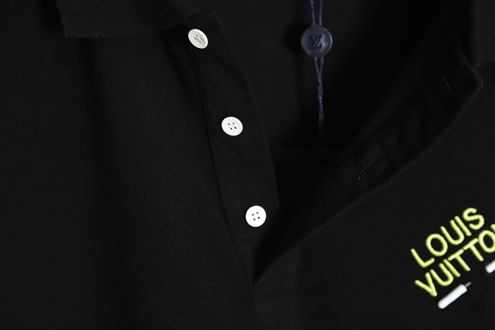l0*is V*t0n pin embroidered short-sleeved polo shirt black