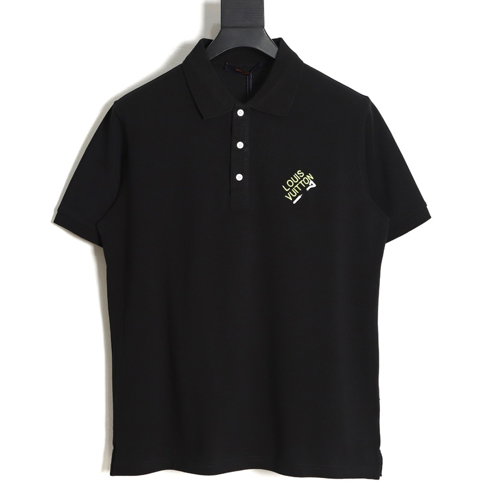 l0*is V*t0n pin embroidered short-sleeved polo shirt black