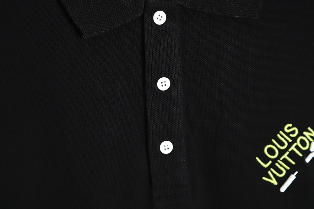 l0*is V*t0n pin embroidered short-sleeved polo shirt black