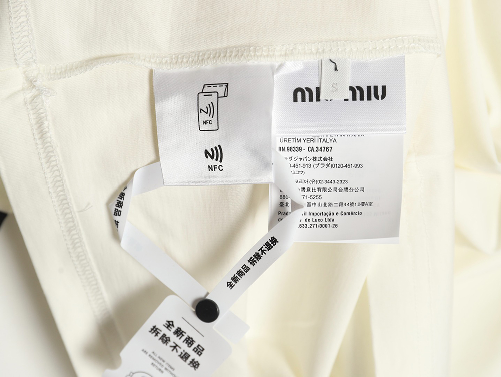 Miu Miu Contrast Collar Embroidered Logo Short Sleeve T-Shirt